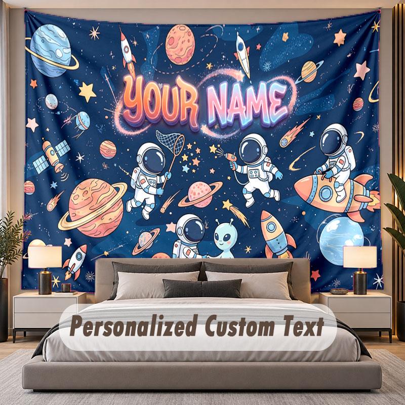 Astronaut Space (103) Theme Personalized Tapestry Custom Name Text Wall Hanging Tapestry Home Background Decoration