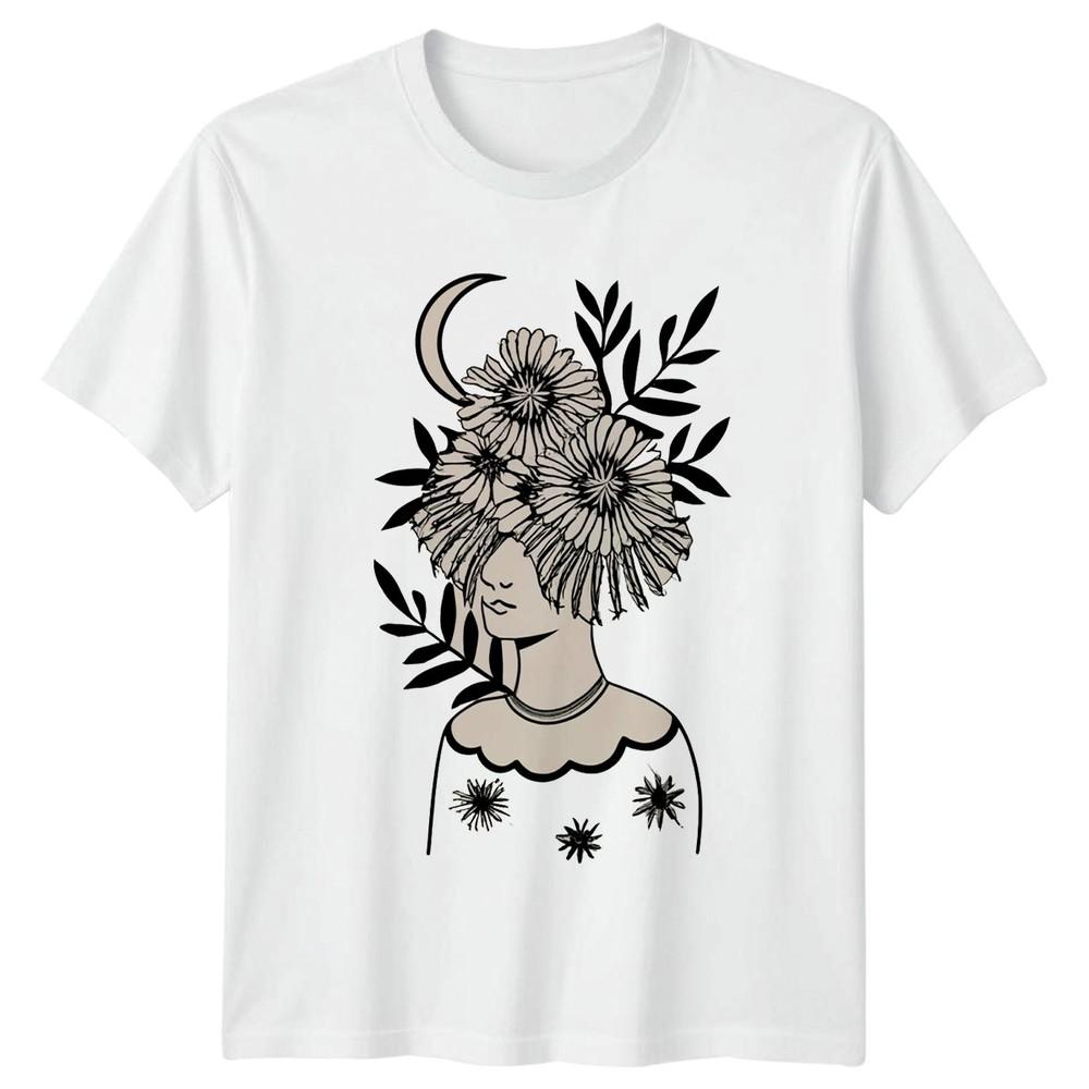 Floral Goddess Moon Child Artistic Unisexs TShirt Floral Art Bohemian Birthday S
