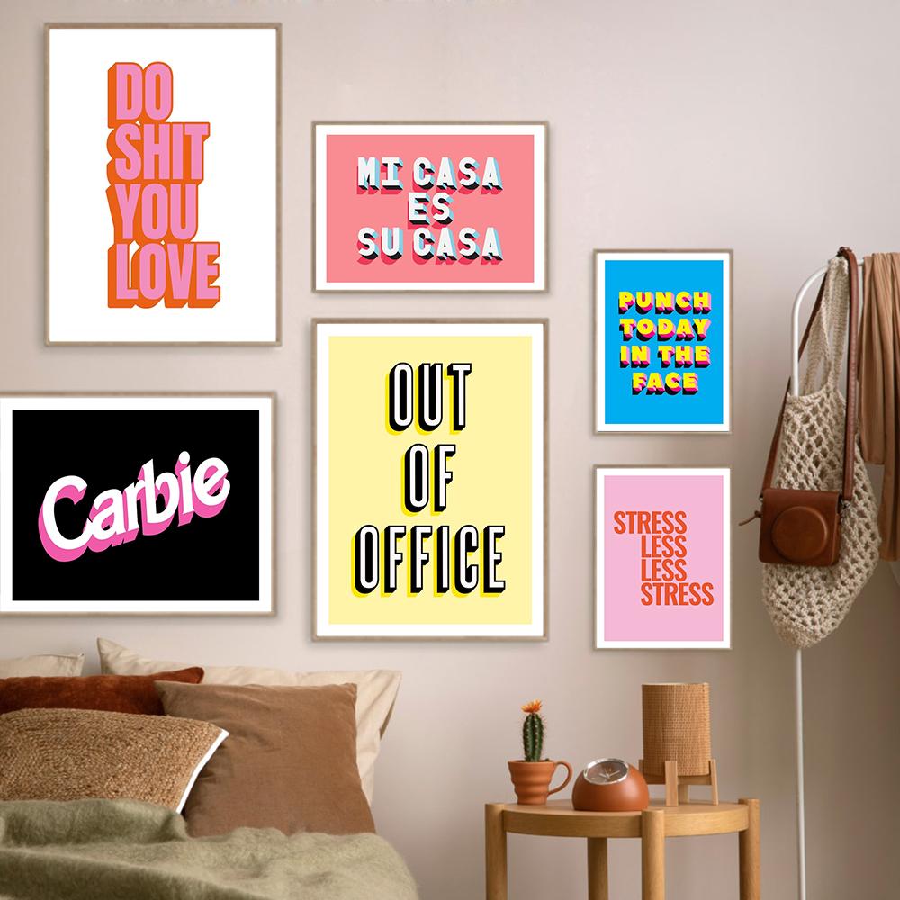 Simplicity Colorful Pink White And Orange Do Shit You Love Typographic Quote Canvas Painting Girl Room Home Poster Decor Fashion