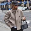 Women S Vintage Brown Wool Blend Coat V Neck Commute Warm Outerwear