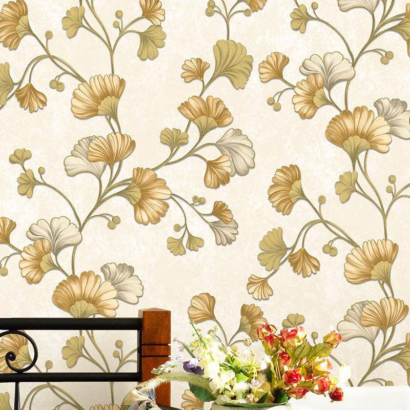 Vintage Ginkgo Leaf Wallpaper 3D Living Room Bedroom Background Hotel Vine Floral Wall Paper House Decoration