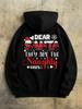 Christmas Hooded Black Full-Zip Sweatshirt, Featuring a List of Bad Boys, Santa Claus, And Snowflake Prints, Casual Winter Clothin