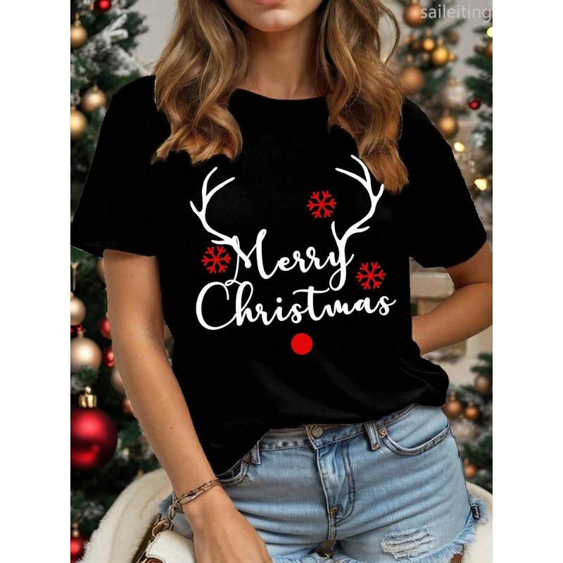 

Casual Christmas Santa Claus TShirt for Harajuku Short Sleeve Casual Women s T-shirt Clothing Street Tops Tees Aesthetic Clothes XL