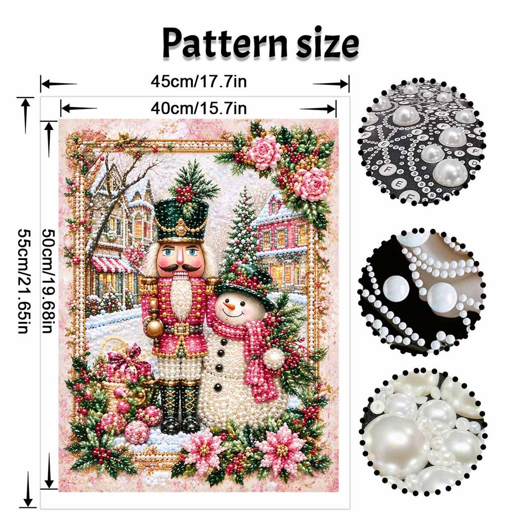 Nutcracker and Snowman Christmas Pearl Painting with Frame 3D Sparkling Canvas Art Relaxing Craft for Bedroom Wall Decor Gift and Holiday Decor
