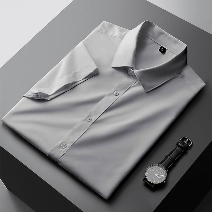 

High Quality Modal Fabric Summer Men s Short Sleeve Shirt Business Casual Dress Shirt Thin Solid Color Work Office Tops for Men M серый
