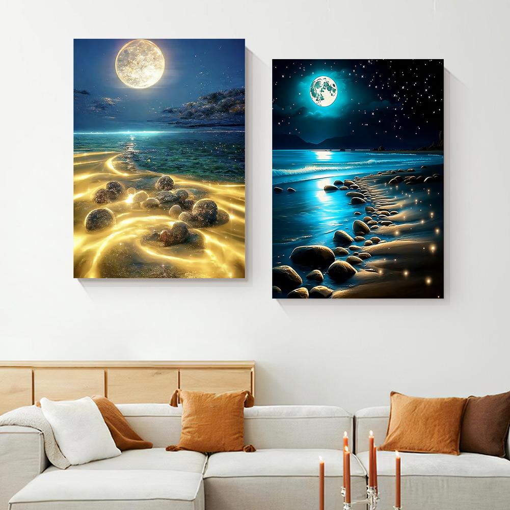 5D Moon Seascape Kit Sparkling Rhinestone Art For Adults Beginners Dream Beach Starry Sky Wall Decor DIY Craft