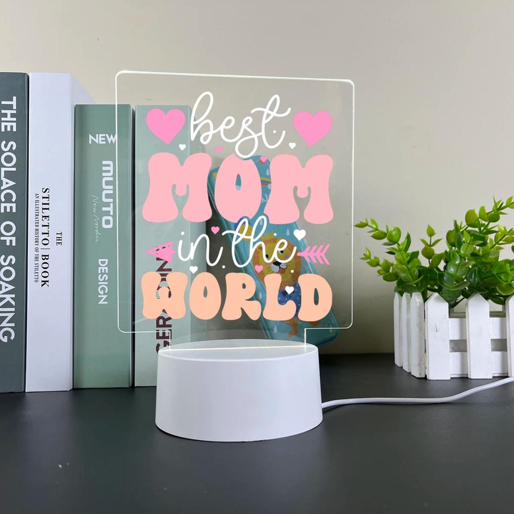 New the Best Mom 3D Acrylic LED Light Family Night Light Table Party Birthday Mother's Day Gift Decoration Bedside Lamp