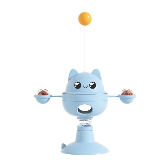 Wobbling Cat Toy with Suction Cup Interactive Cat Teaser Wand Toy with Gall Fruit Balls Treat Dispenser Toy for Indoor Cats Entertainment