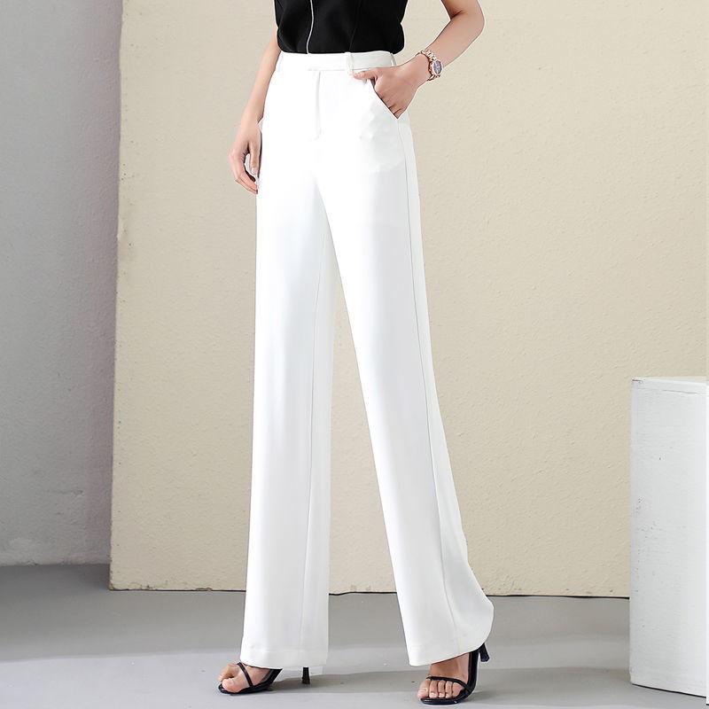 Spring Summer High Waist Wide-leg PantsDraped White Slim Women's Pants Suit Pants Ice Silk Casual Straight Pants