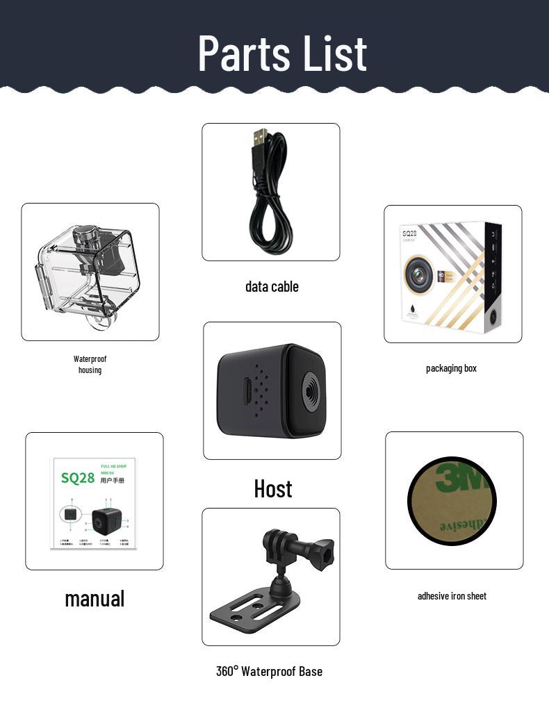 

SQ28 HD 1080P Waterproof Sports Camera with Night Vision for Cycling and Outdoor Sports Recording чорний