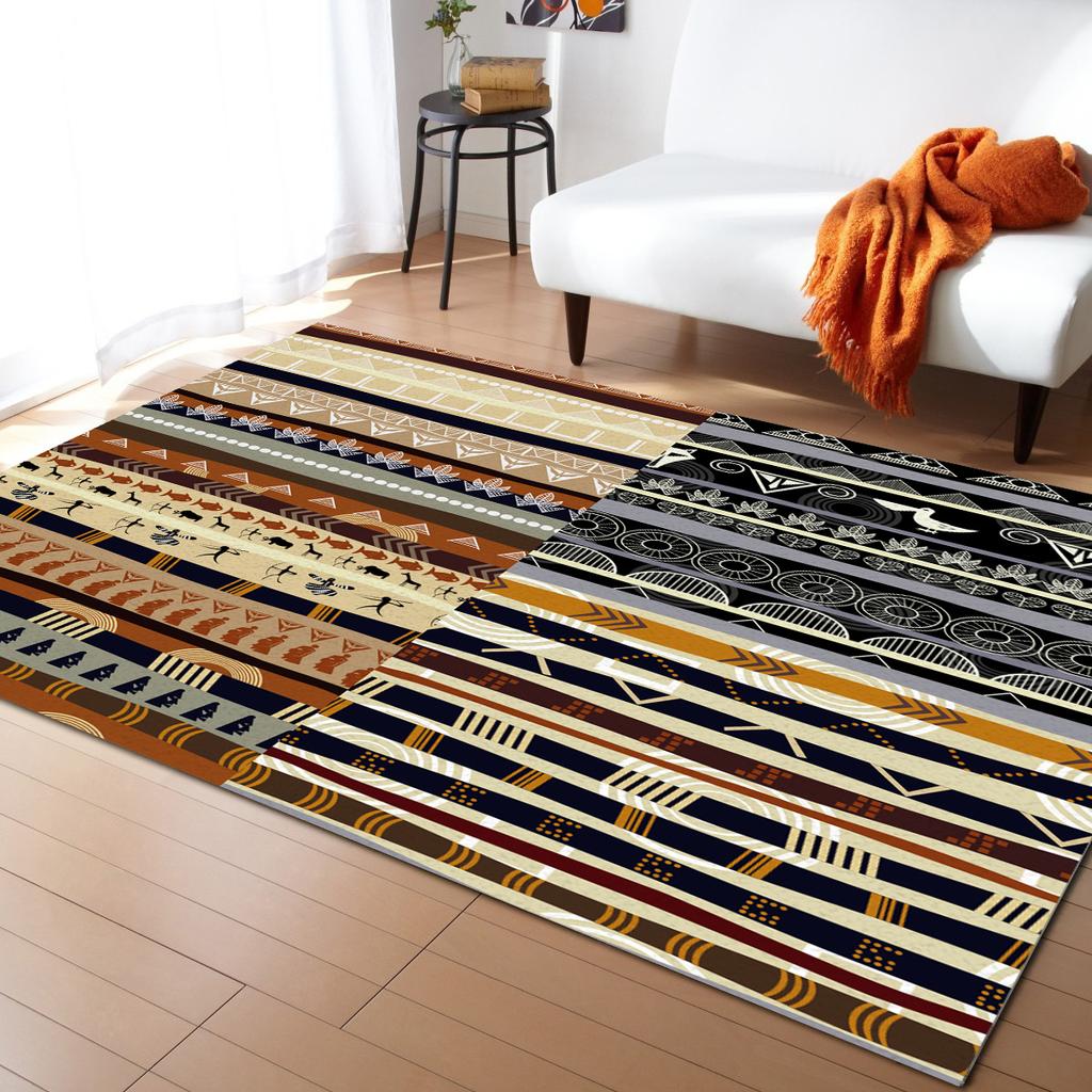 African Tambourine Geometric Lines Carpets for Living Room Anti-slip Carpet for Bedroom and Kitchen Floor Mats Home Decor Rug