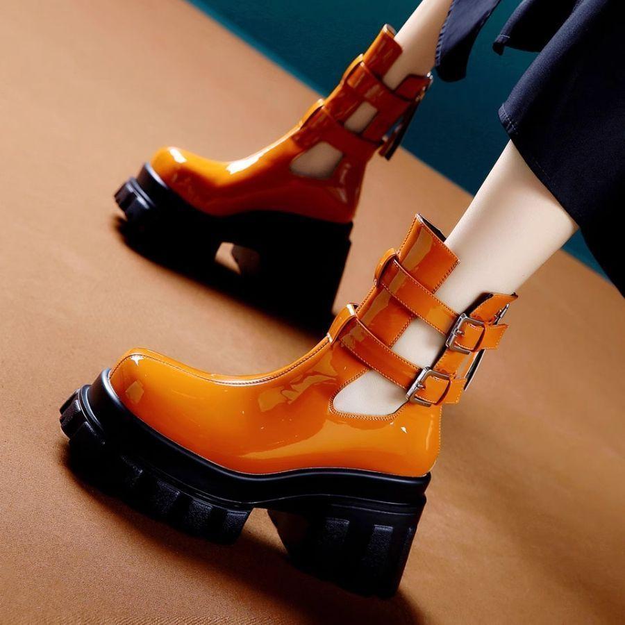 

Огромное увеличение роста и дизайн высоты, римские сандалии женские 2025 новые, с ремешком и пряжкой, толстый каблук, высокий каблук, полые крутые ботинки 39 оранжевый