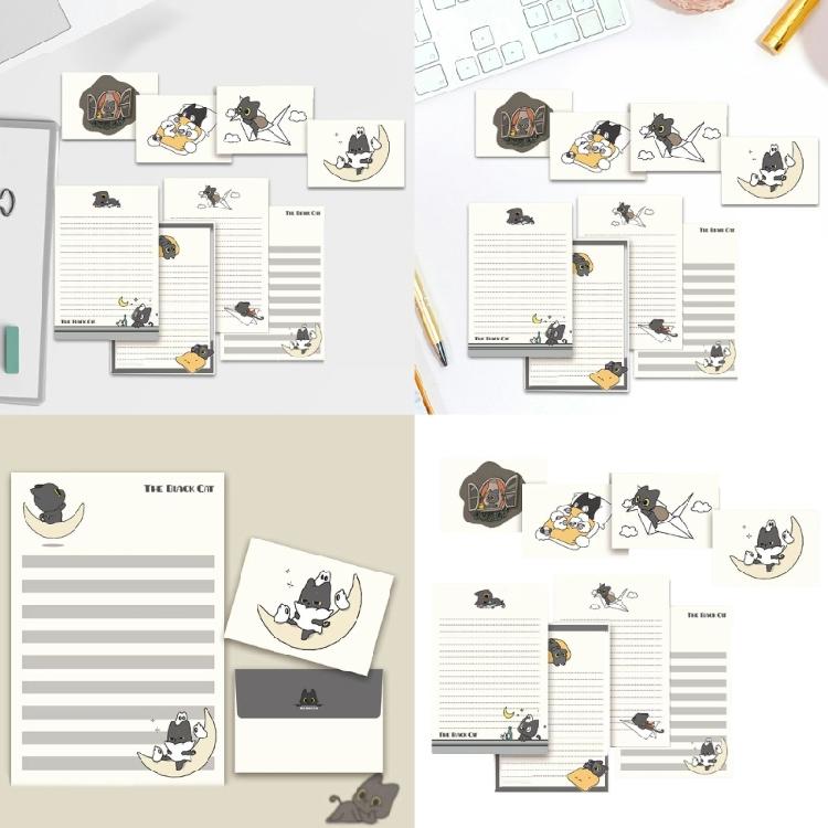 1 Set Little Black Cats Stationery Set Writing Paper with Envelopes Letter Papers and Envelopes Set for Invitation Cards
