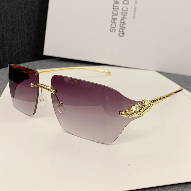New Sunglasses Special Frameless Edge-cut Metal Frame Sunglasses Leopard Head Decorative Sunglasses Men