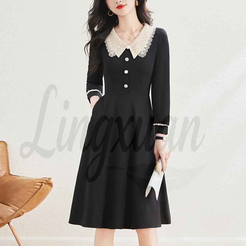 

Elegant Plus Size A-Line Spring/Autumn Dress with Long Sleeves 4XL чёрный