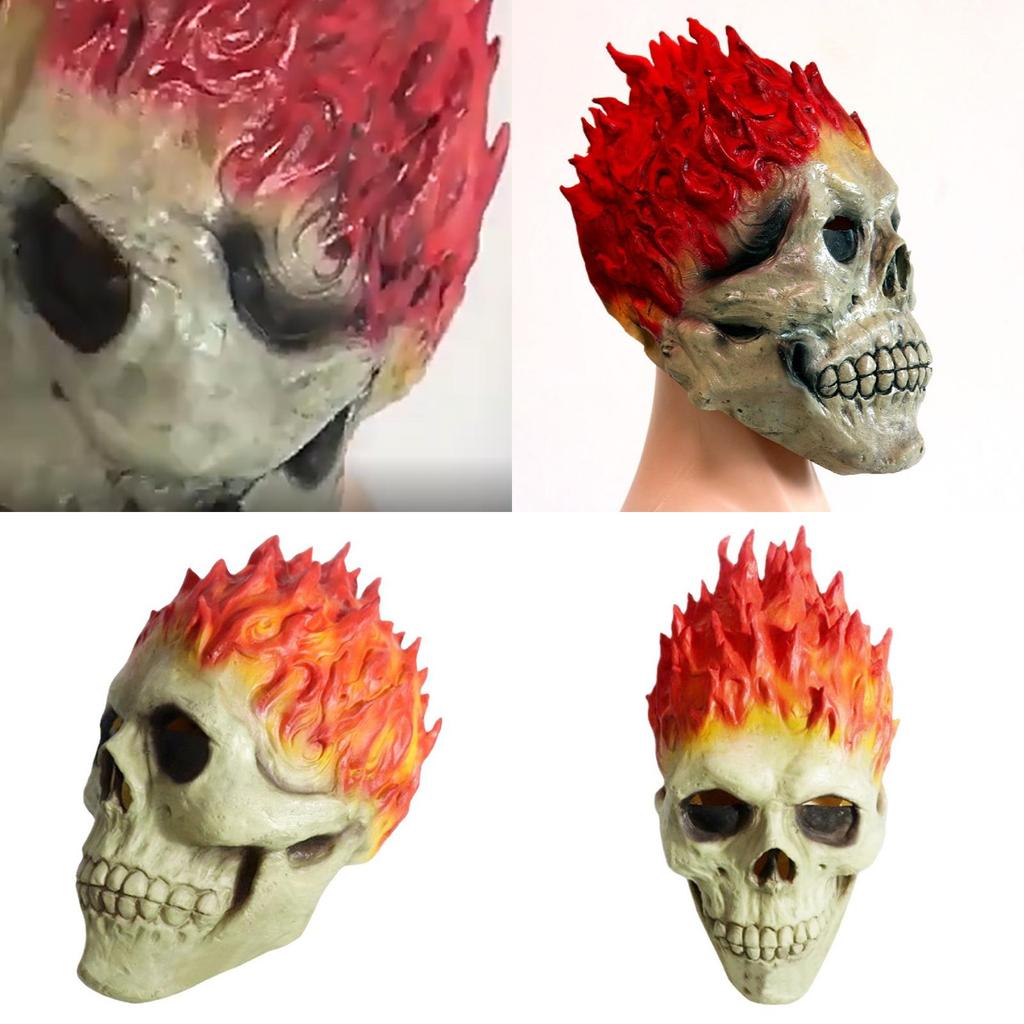 Creative Halloween Latex Evil Spirit Knight Mask Red-haired Skull Head Cover