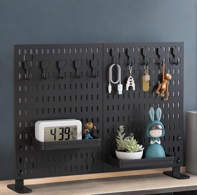 

Perforated Desk Freestanding Storage Rack with Hooks and for Organizing Small Items and Miscellaneous Large Suitable for Office and Remote Set of 60cm чёрный