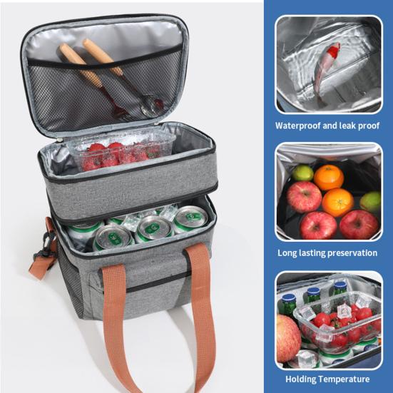 Insulated Lunch Box for Women Men Double Layer Leakproof Lunch Bag with Adjustable Shoulder Strap Waterproof Cooler Bag for Work Travel Camping Picnic