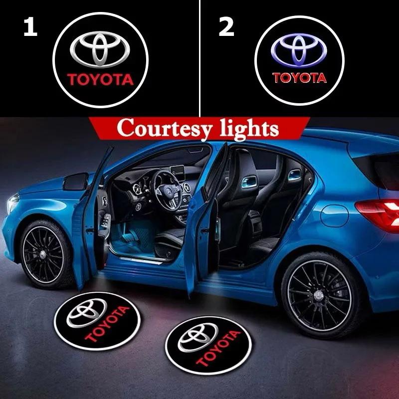 2PCS LED door Logo welcome Lamp light For Toyota Camry Highlander Land Cruiser Prado Avalon Reiz Rav4 Crown CHR Prius accessory
