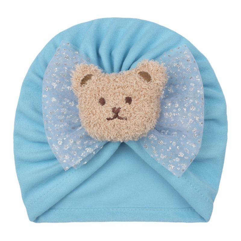 Spring boys and girls bear head hat, new bronzing bow cute pullover hat, baby tire hat