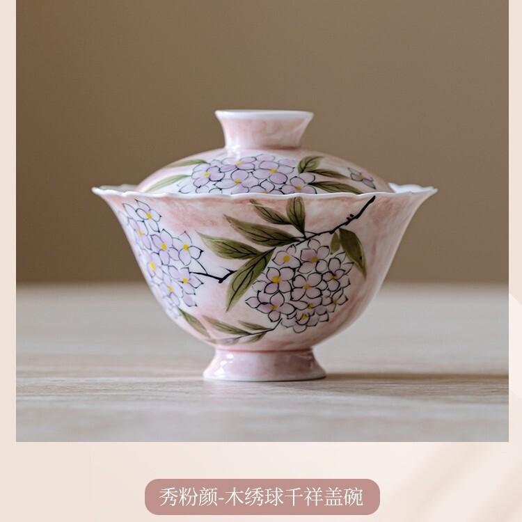 

100ml Hand Drawn Wooden Embroidered Ball Gaiwan Ancient Tea Tureen Tea Bowl With Lid Kit Tea Maker Cover Bowl Teaset Gift Craft