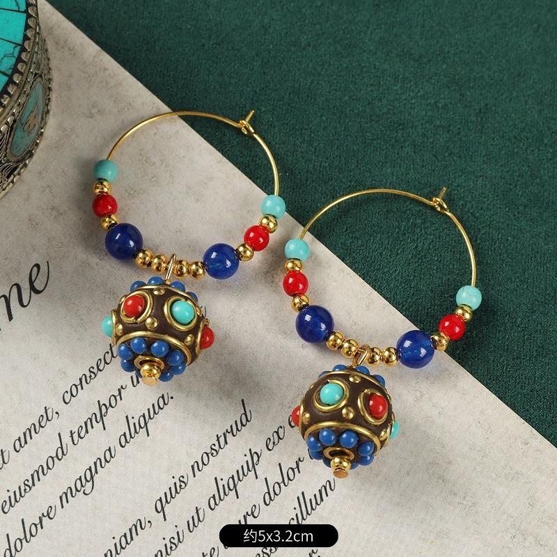 Original Handmade Nepalese Earrings Tibetan Niche Personality Earrings Female Exotic Xizang Retro Earrings