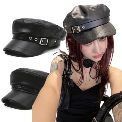 Flat Top Painter Hat Black Sailor Visor Hat Retro Beret Hat