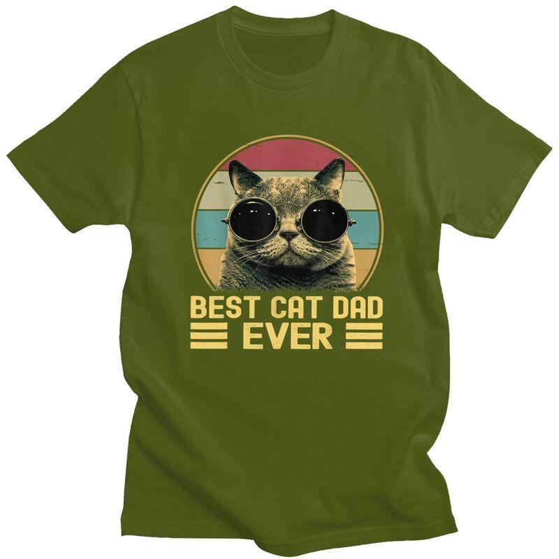 Custom Vintage Best Cat Dad Ever T Shirt for Men 100 Cotton Tshirt Short Sleeves Fathers Day Gift Tshirt Loose Fit Clothing