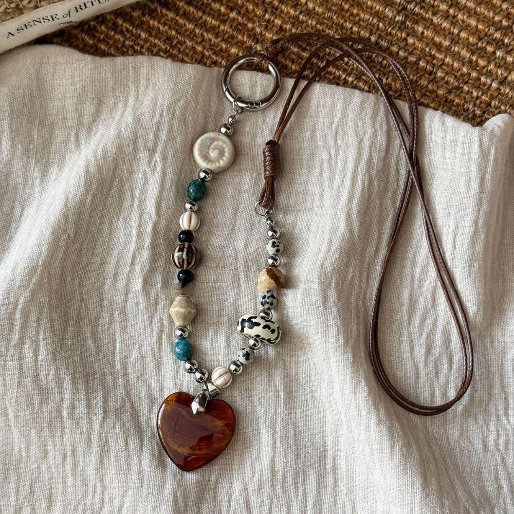 Heart-shaped Wood Pendant Necklace Ceramic Women Jewelry New Long Sweater Chain Necklace  for Women