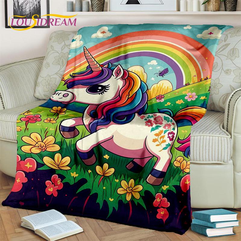 Cobertor de presente de aniversário de menina unicórnio fofo de desenho animado 3D, cobertor macio para casa, quarto, cama, sofá, piquenique, capa de viagem, cobertor para crianças