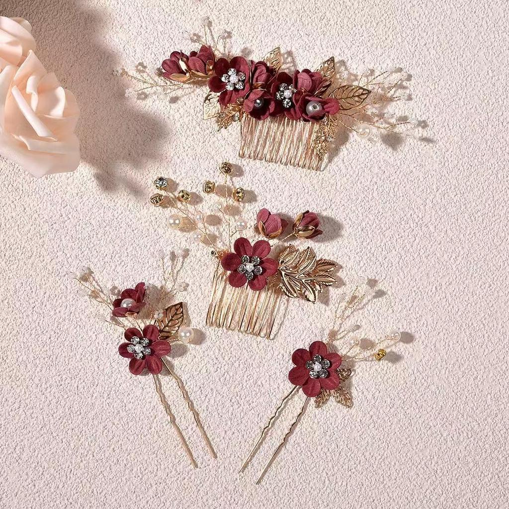 Gold Bridal Headwear: Handmade Pearl Hair Accessories Set