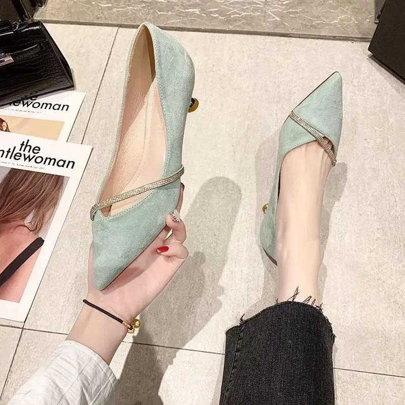 Fashion Four Seasons Women's Suede High Heels 2024 New Pointed Stiletto Fashion Sexy Black Wedding Shoes Office Lady Shoes
