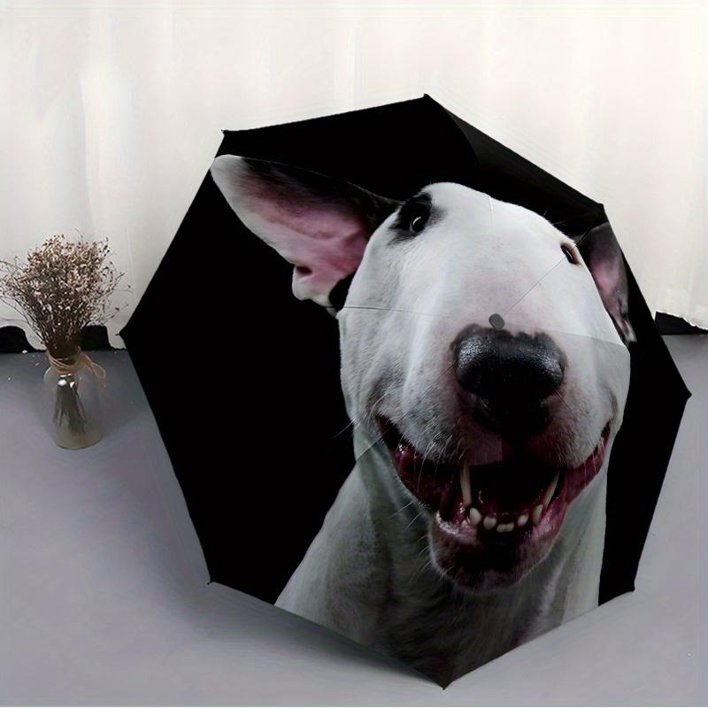 Automatic Open/Close Umbrella with Cute White Dog Face Design - Compact Travel Umbrella, Windproof 8-Rib Frame, Lightweight &