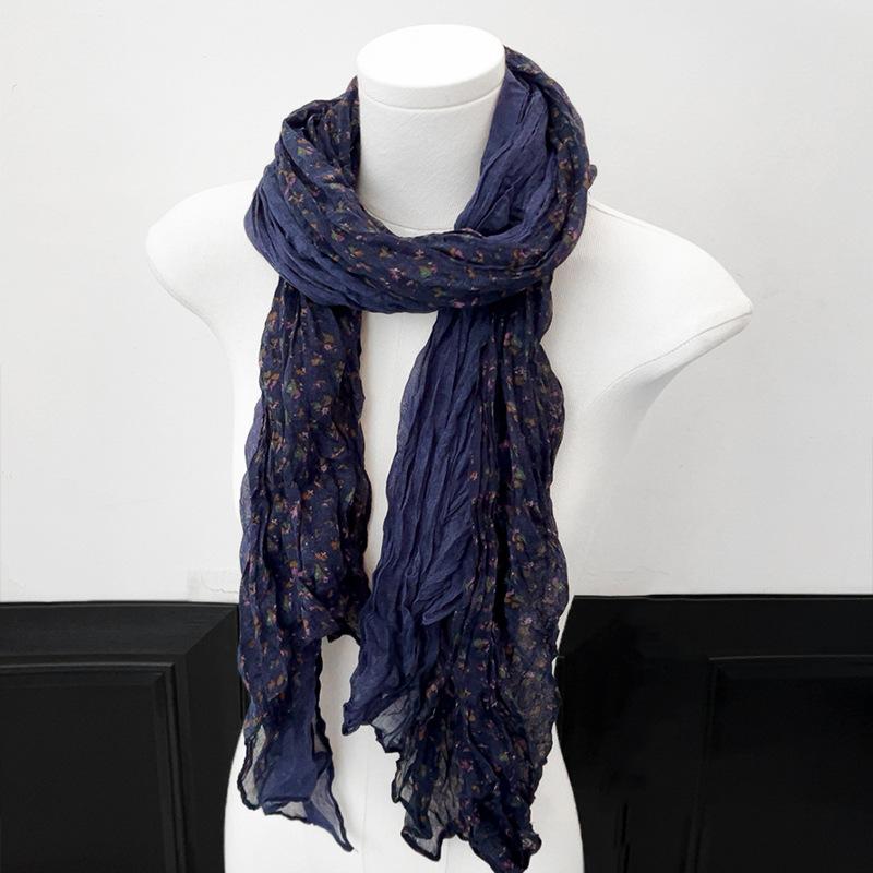 Artistic Vibe - Cotton And Linen Floral Pleated Scarf, Perfect For Travel Photos, Lightweight Shawl, Neck Warmer, And Stylish Neck Protector.