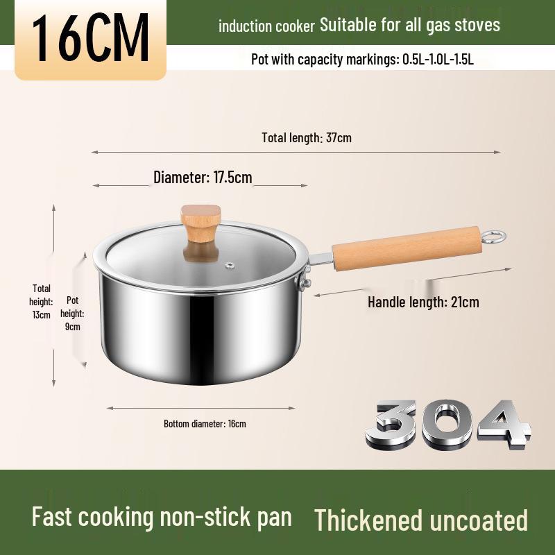 Olla de Cocina de Doble Capa de Acero Inoxidable 304 para Comida de Bebé, Cocción al Vapor, Sopa y Fideos - Sin Recubrimiento, Olla Pequeña Engrosada para Leche.