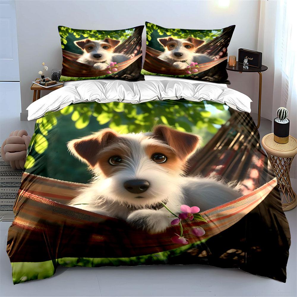 Cute Puppy In Hammock Scene Bedding Duvet Cover Set (1*Duvet Cover 2*Pillowcases, Without Duvet Insert)