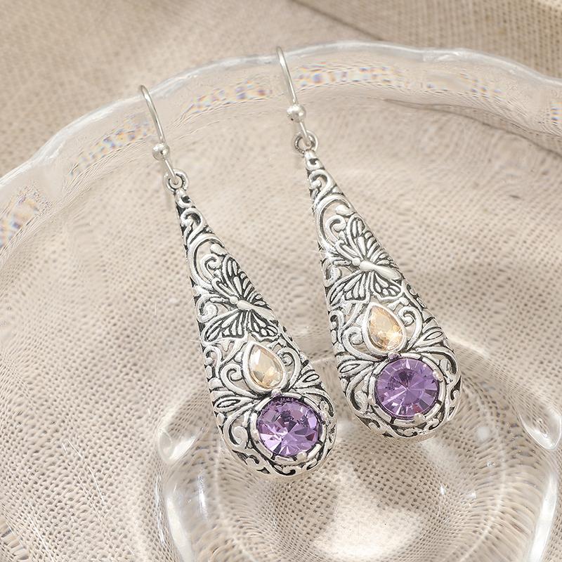 Ethnic Boho Blue Zircon Silver Plated Pendant Earrings Vintage Dangle Water Drop Earrings For Women Casual Jewelry