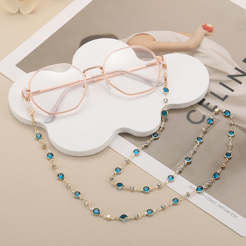 Retro Style Colorful Crystal Eyeglass Chain for Women – Fashionable Mask Eyeglass Lanyard, Copper Material