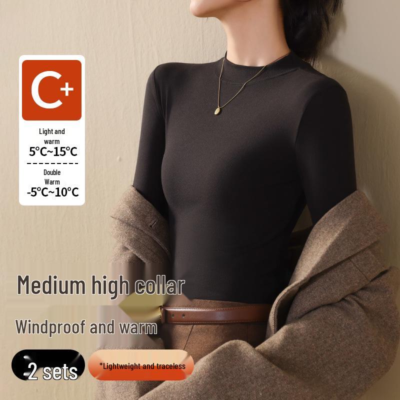 Women's Autumn & Winter Seamless Slim Fit Base Layer: Medium High Neck Warm Top