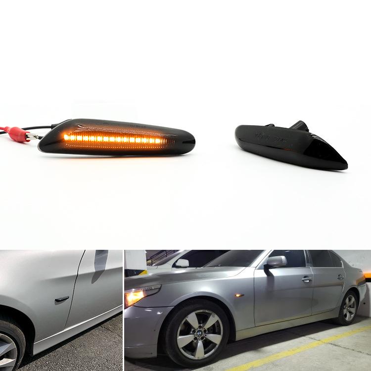 

New Sequential LED Turn Signal Lights for BMW 3 & 5 Series - Side Light Upgrade T10 connector (black mirror + yellow LED)