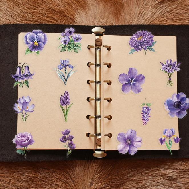 50 Transparent Cartoon Purple Floral Sticker Package Waterproof Transparent PET Handbook Material Decorative Guitar Notebook