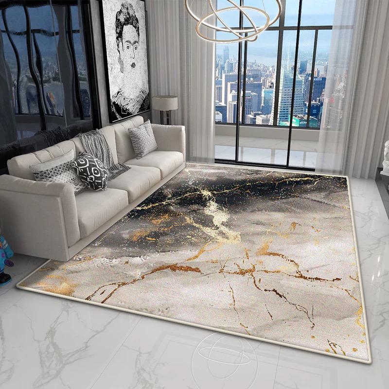 Abstract Marble Style Living Room Carpet Light Luxury Decoration Bedroom Bedroom Plush Rug Home Cloakroom Non-slip Door Mat Soft