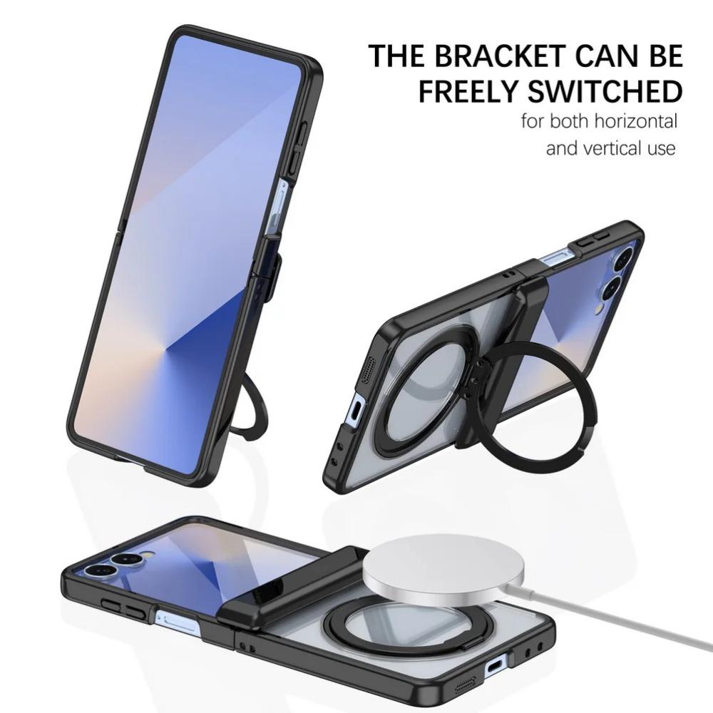 Obrotowy Uchwyt Pierścieniowy Platerowana Ramka z Magnetycznym Przezroczystym Etui na Telefon Samsung Galaxy Z Flip 7 Ochrona Obiektywu Odporny na Wstrząsy Tylna Pokrywa
