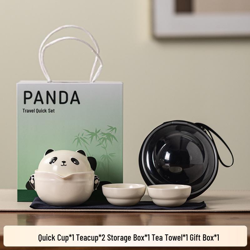 Ru Ware Panda Travel Tea Set: Portable Outdoor Kung Fu Set with One Pot and Three Cups