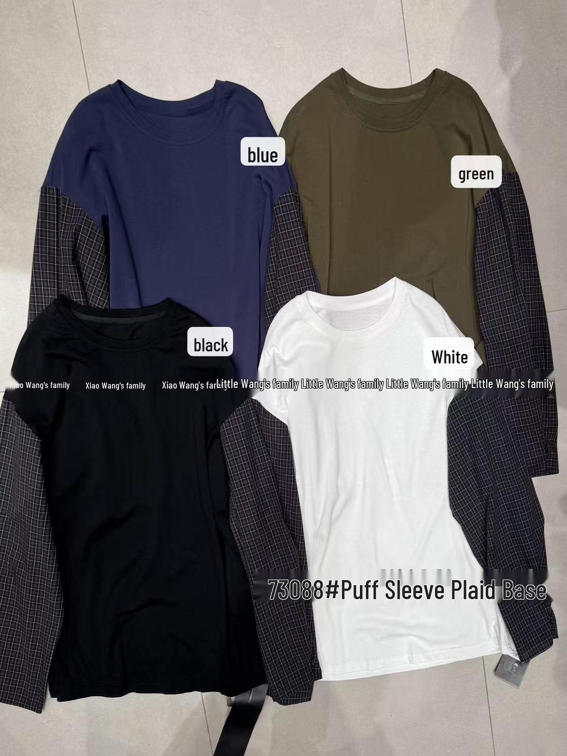 

Xiao Wang s Spring 73088 Patchwork Plaid Loose Fit Plus Size Long Sleeve T-shirt One Size