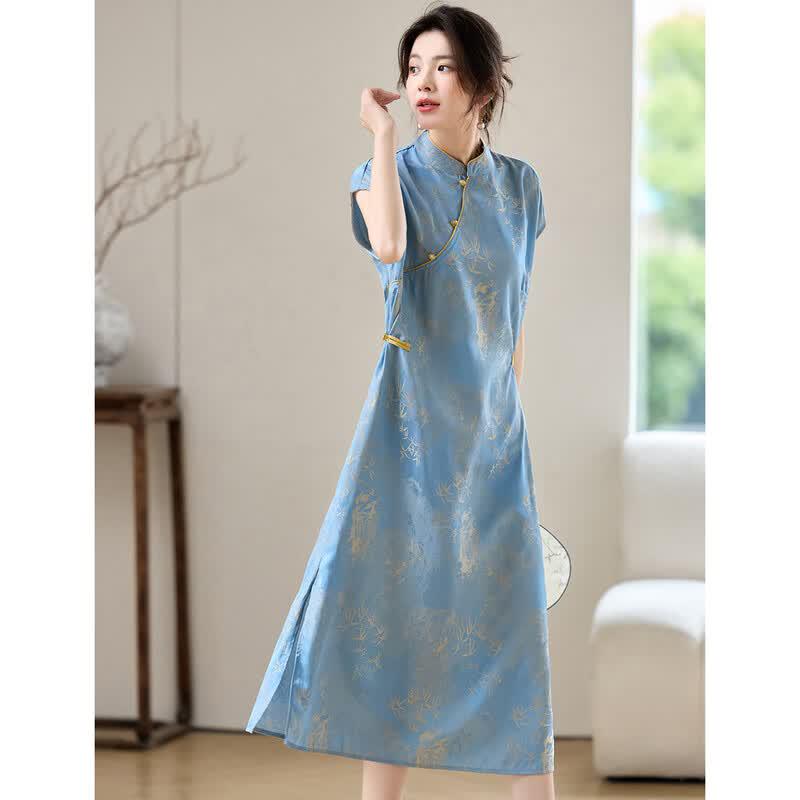 ORIGIN Chinese Style Printed U-Neck Long Dress M