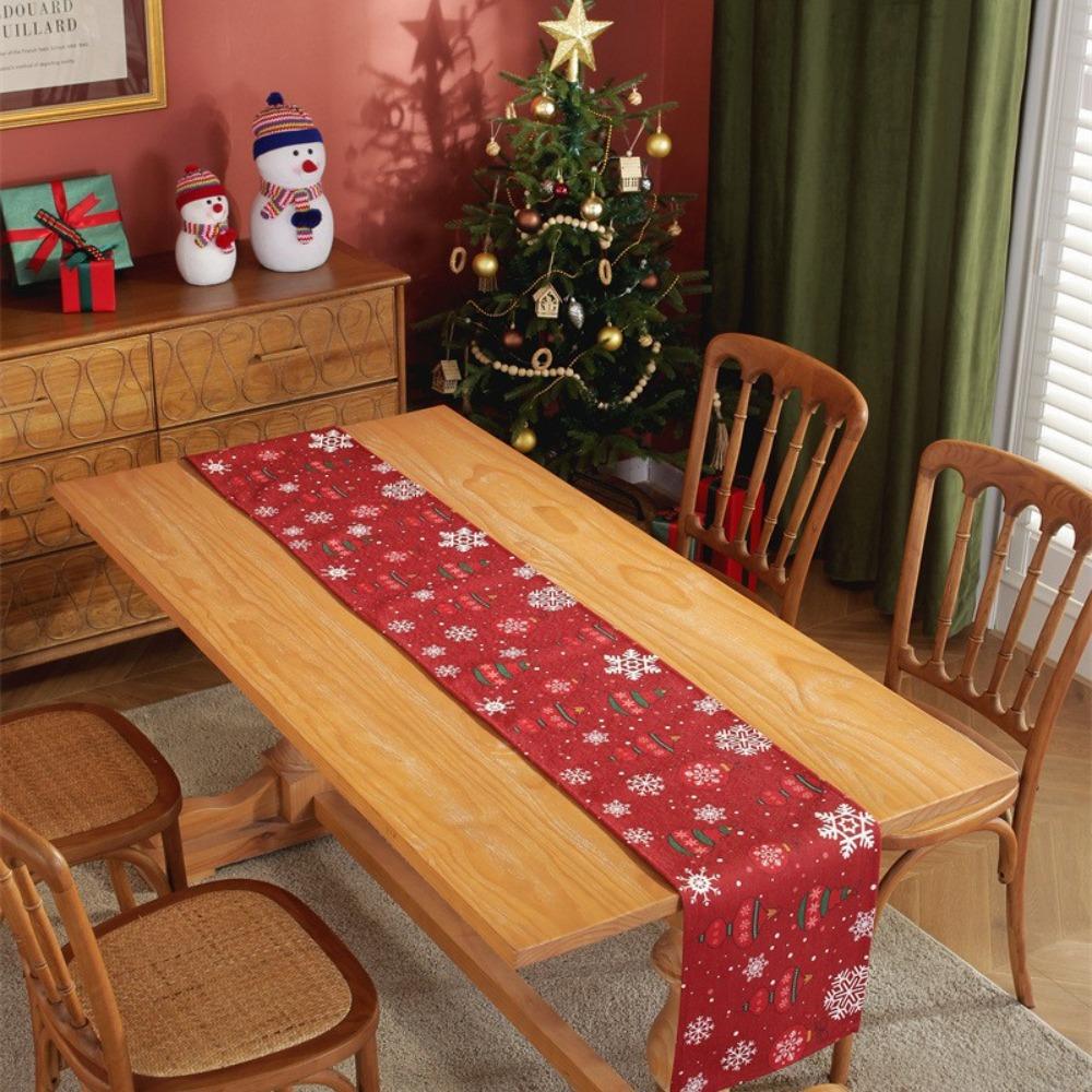 Hustá polybavlna digitální potisk novoroční červená vánoční běhoun na stůl vlajka na konec postele jídelní podložka ubrus