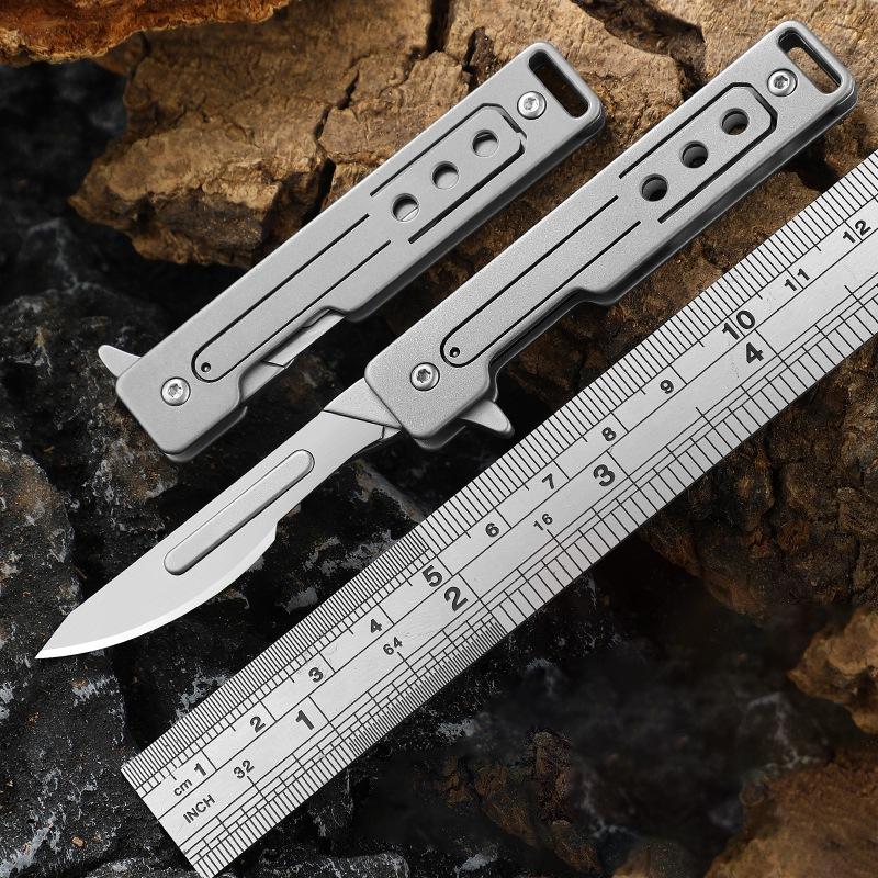Stainless Steel Mini Folding Knife Scalpel Fast Open Unboxing Replaceable #24 Blade EDC Survival Multitool Keycahin Pocket Knife