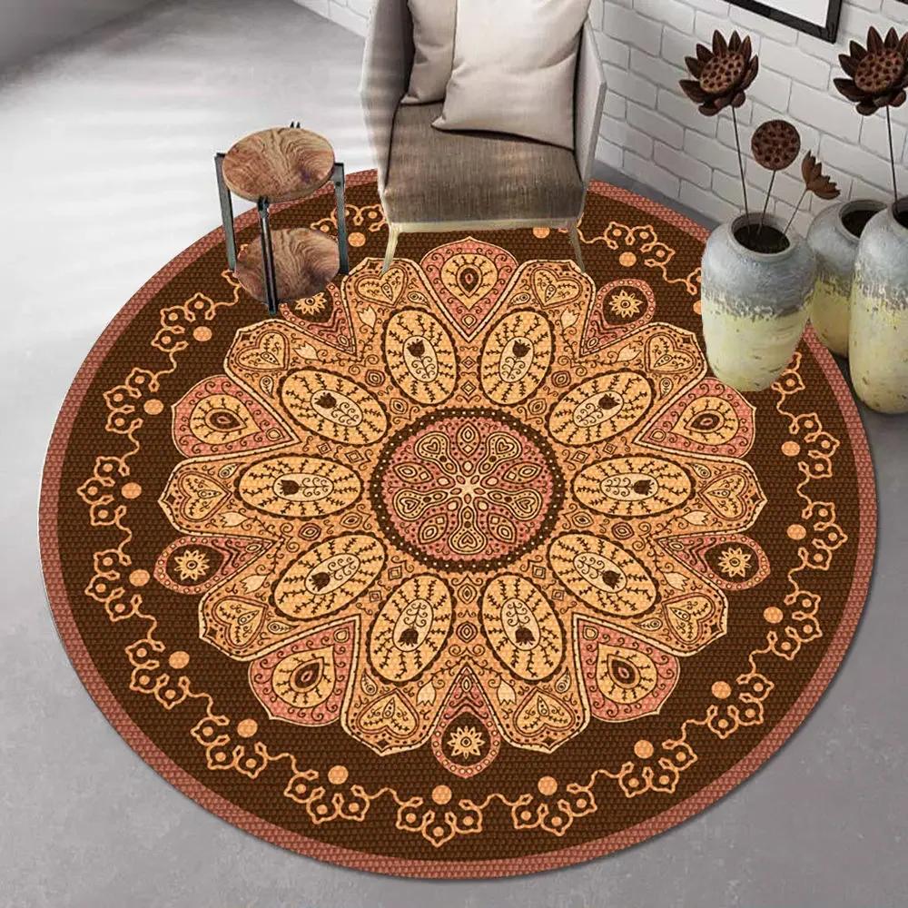 Bohemian Mandala Round Carpet Ethnic Style Vintage Floral Rug Living Room Coffee Table Sofa Mat Bedroom Hanging Basket Chair Mat