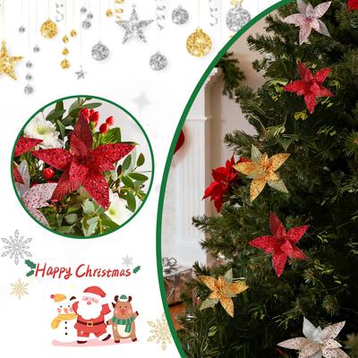 High-End Stoff Weihnachtsblume Simulationsblume Klebepulver Goldpulver Blumenarrangement Weihnachtsbaum Kranz Rattan Dekoration